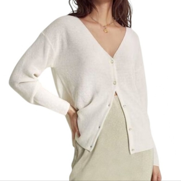 Aritzia Wilfred Granada Cardigan Preppy Clean Girl Boyfriend Womens M Ivory - Picture 1 of 12